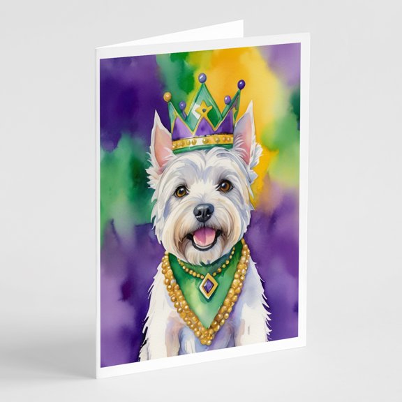 Westie King of Mardi Gras Greeting Cards Pack of 8 7 in x 5 in