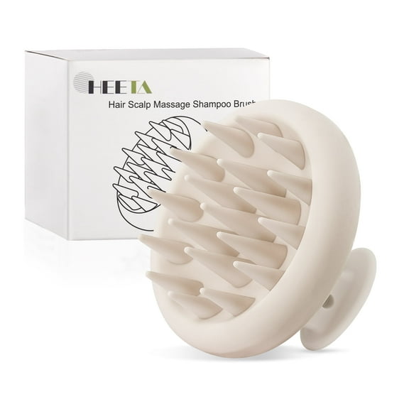 HEETA Scalp Massager Hair Growth, Exfoliator for Dandruff Removal & Relaxation, Shampoo Brush Fit Wet Dry Hair Use, Beige