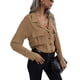 thumbnail image 5 of VISgogo, blusas de chifón salvaje a la moda para mujer, camisa de un solo pecho con cuello vuelto de Color sólido, Tops informales de manga larga para oficina para mujer VISgogo  moda, 5 of 8