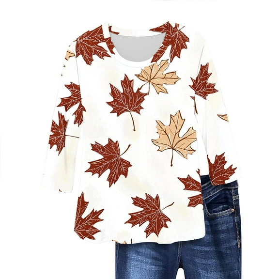 SHE IS Womens 3/4 Sleeve Tops, Shirts for Women Trendy Fall 2025 Long Sleeve Cotton Tops for Women Womens Long Sleeve Blouses Fall Oversized Graphic Tees for Women Country