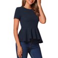 thumbnail image 4 of INSPIRAR CHIC Blusa de Peplum para Mujeres de Manga Corta Cuello Redondo Primavera Verano Talla XS Azul Oscuro, 4 of 6