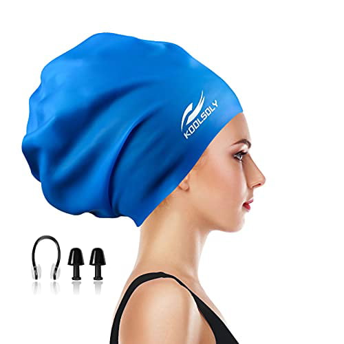Women swimming caps Silicone Long Hair Girls Waterproof Swimming Cap Ear Cup* 