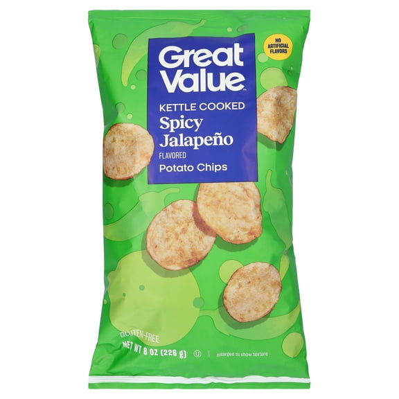 Great Value Kettle Cooked Spicy Jalapeno Potato Chips, 8 oz