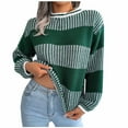 thumbnail image 2 of Qetyuw Crochet Knitted Sweater for Women Color Block Crew Neck Long Sleeve Sweaters Chunky Loose Fit Casual Jumper, 2 of 9