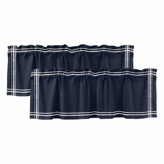 2 Pack Solid Color Valance for Window Dark Blue Kitchen Valance Rod Pocket Short Curtain Topper Decorative Window Treatment for Living Room Bedroom 60"x18"