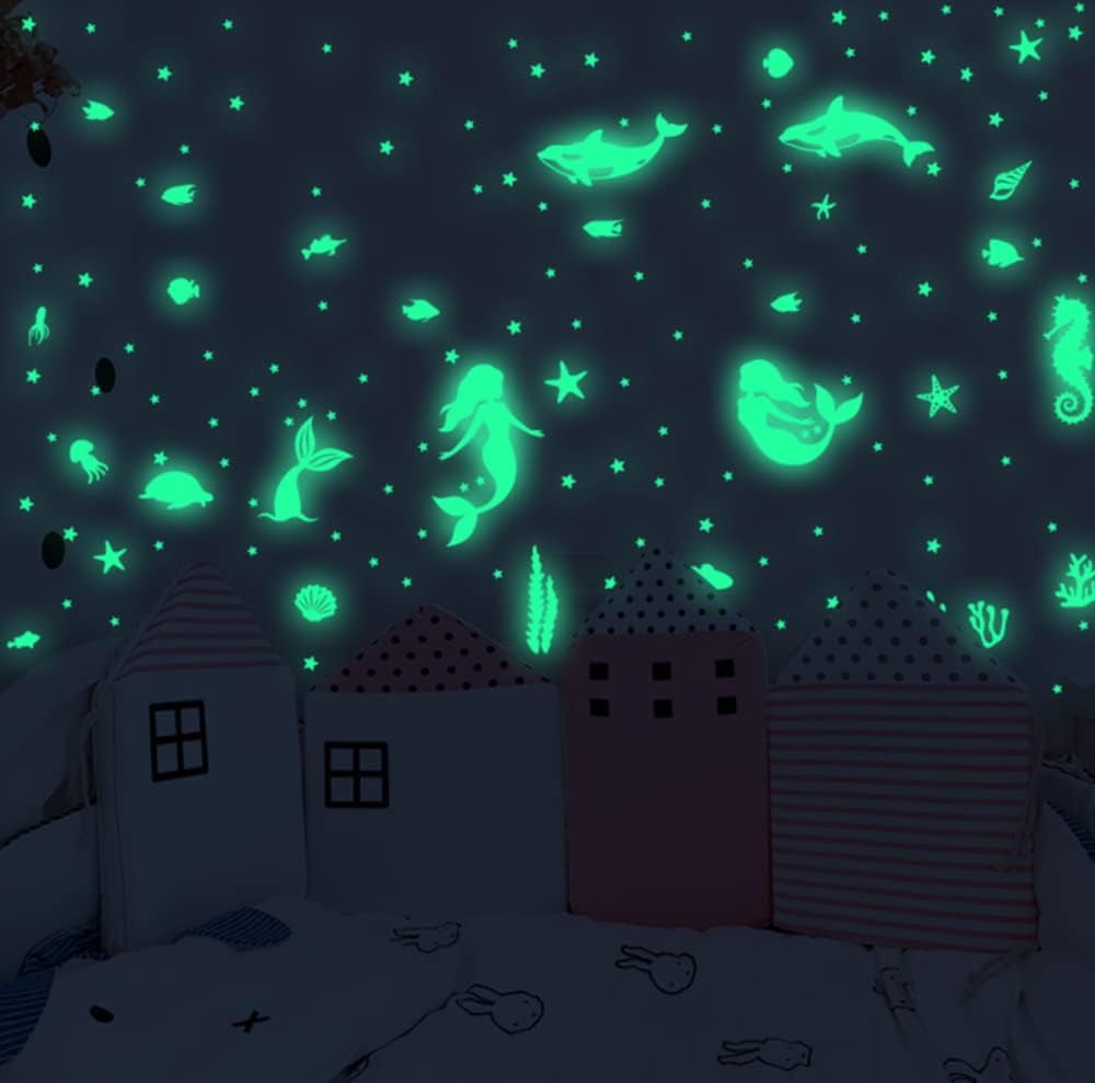 LINLIN Wall Stickers, Glow in The Dark Mermaid, Glow in The Dark Moon