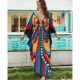 thumbnail image 2 of Vestido playero bohemio vintage con estampado floral y mariposas de TEELYNN para mujer, informal, con escote en V profundo, manga larga, estilo caftán bohemio para playa, para verano, 2 of 5