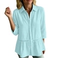 thumbnail image 6 of AKOEE Linen Button Up Shirts for Women with Lace Details 3/4 Sleeve Lapel Collar Loose Casual Summer Blouses (2XL, Light Blue), 6 of 6