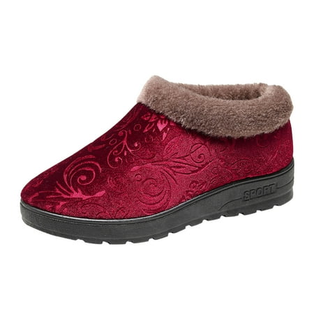 

Fashion Winter Women Snow Boots Flat Bottom Non Slip Suede Flower Print Solid Color Plush Slip On For Warm And Comfort Fashion Winter Boots for Women