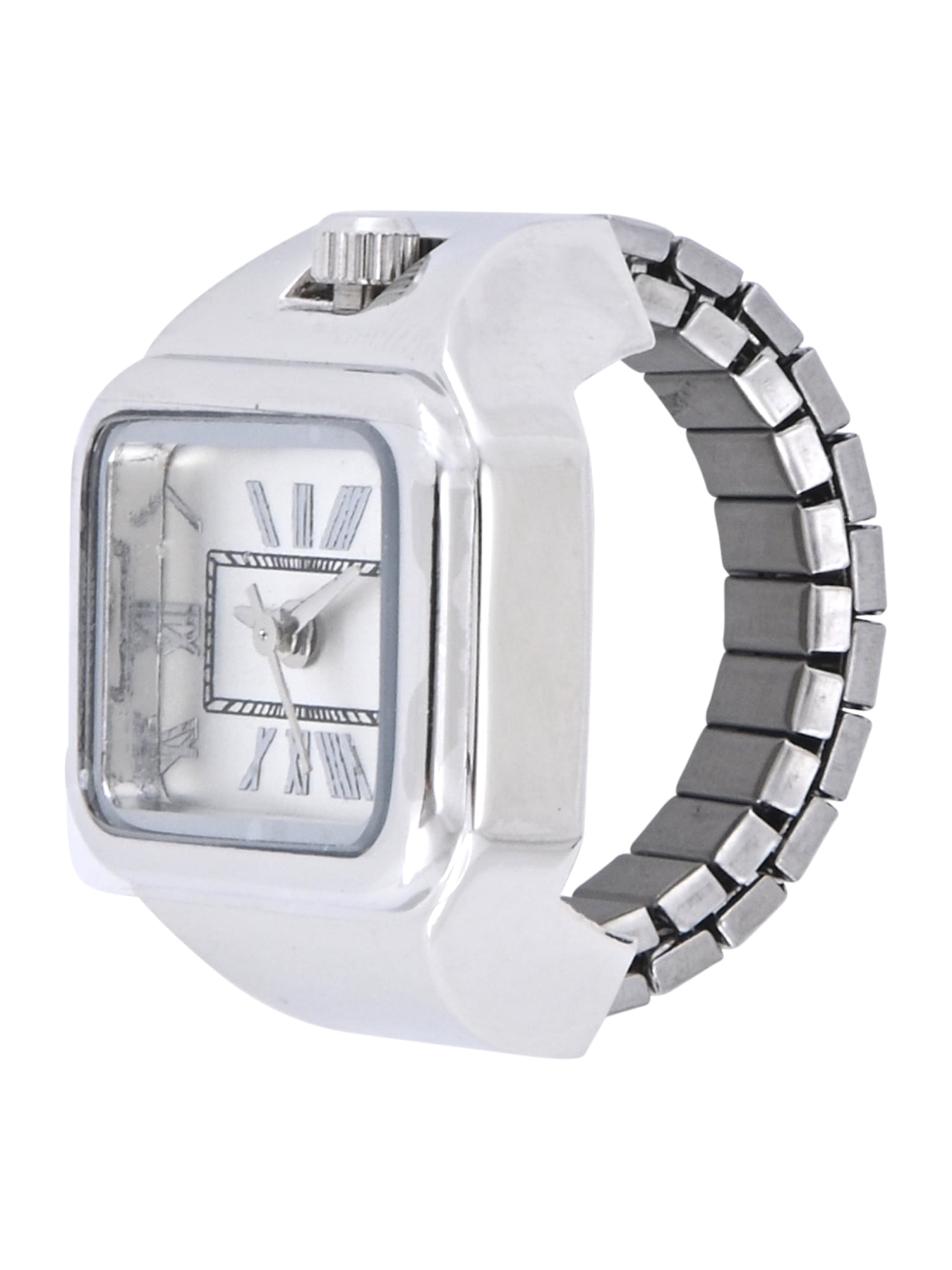 No Boundaries Adult Female Silvertone Square Case Ring Watch with Roman Numerals.
