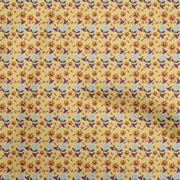 oneOone Silk Tabby Yellow Fabric Halloween Sewing Fabric By The Yard Printed Diy Clothing Sewing Supplies 42 Inch Wide