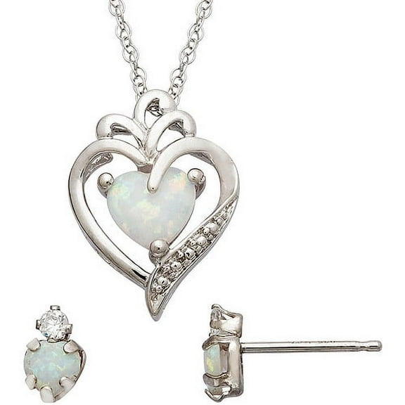 Brilliance Fine Jewelry Created Opal and Cubic Zirconia Set in Sterling Silver