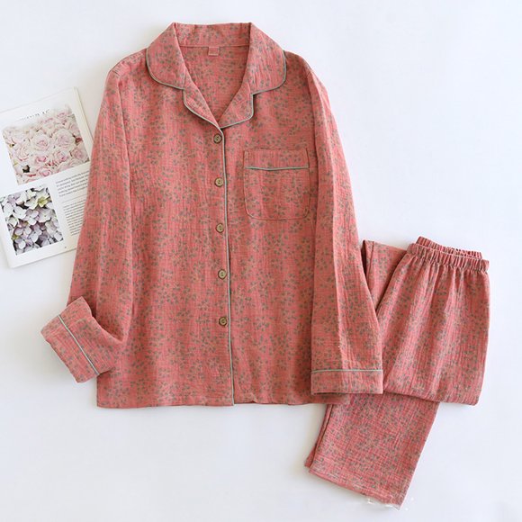 Aboser Womens Cotton Pajama Sets 2 Piece Long Sleeve Sleepwear Vintage Floral Print Loungewear Cozy Button Down PJ Set