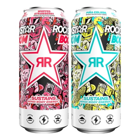 Rockstar Energy Drink Whipped Strawberry and Piña Colada Flavors Mind-Body Energy Blend 160mg Caffeine 6-Can Sampler Pack