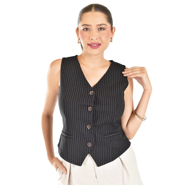Chaleco estilo sastre Roman Fashion /Juvenil, 2017 (Negro lineas) negro CH