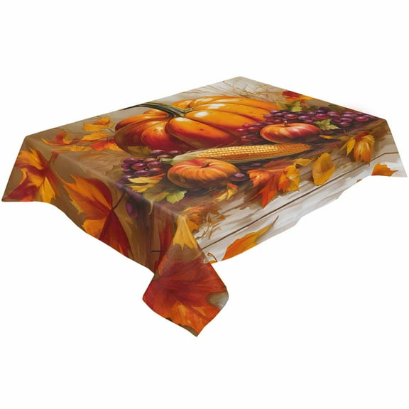Fall Orange Pumpkin Rectangle Tablecloths 54x79,Autumn Corn Grape Rice Straw Maple Leaf Table Cloth Table Cover Indoor/Outdoor Tabletop Decor for Wedding Holiday Party Dinner Baby Shower
