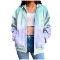 thumbnail image 3 of Aboser Zip Up Hoodies for Women Trendy Tie Dye Graphic Sweatshirt Jacket Drawstring Long Sleeve Hoodie Coat Loose Fleece Jackets with Pockets Light Blue S, 3 of 6