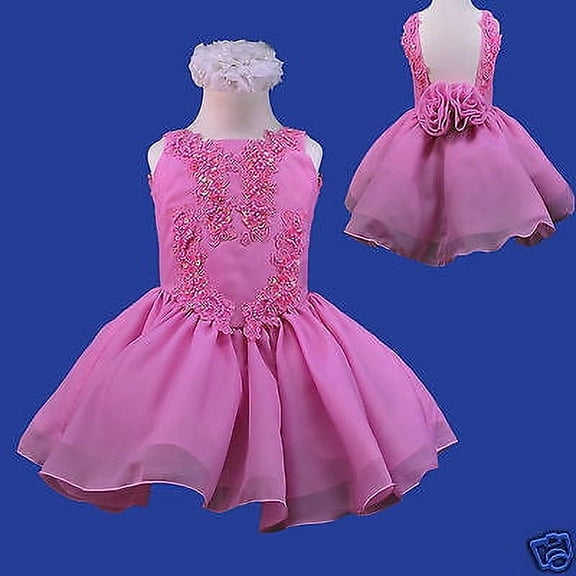 Baby Toddler Girl Glitz Pageant Flower Girl Formal Dress Fuchsia 1 2 3 4 5 6 7