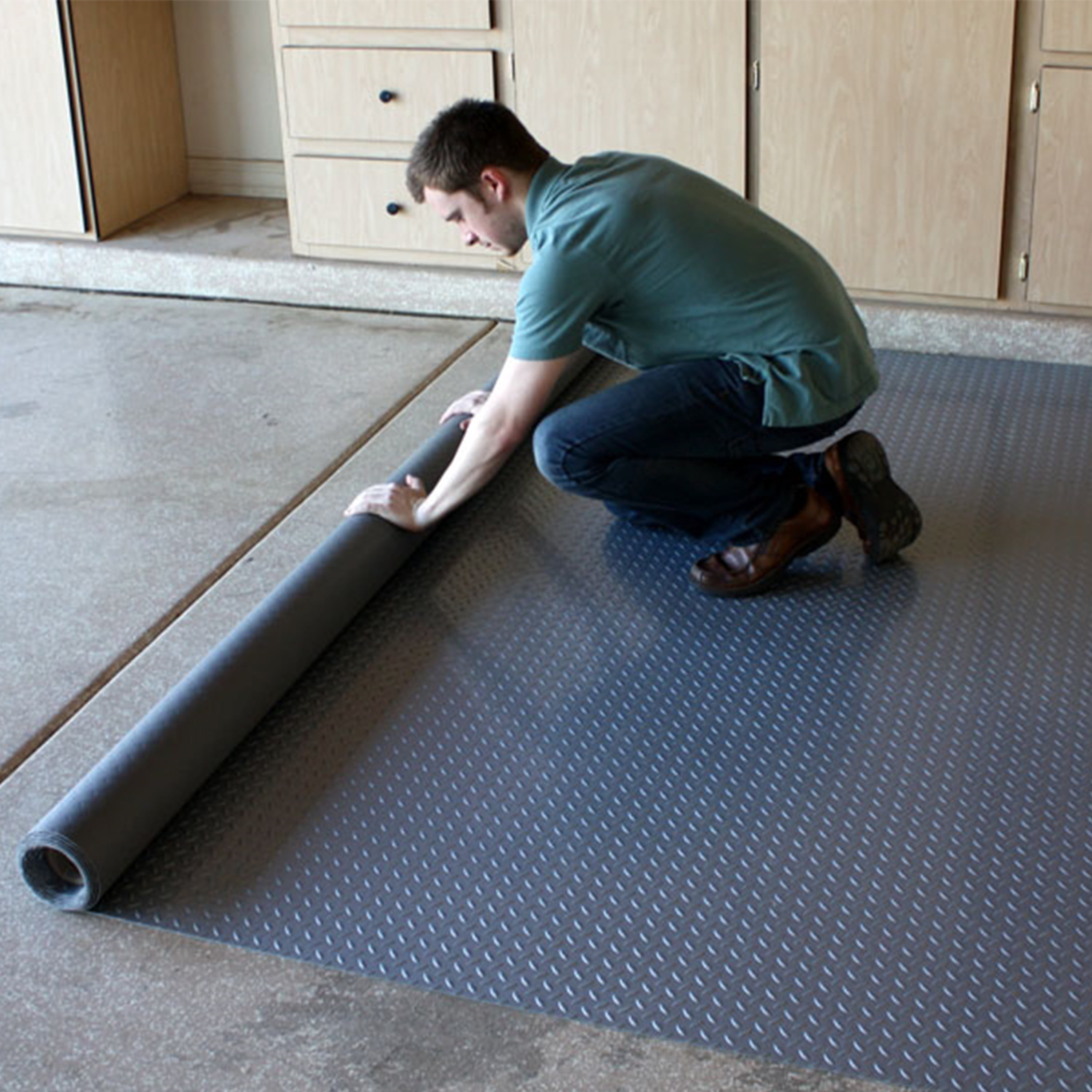 Roll Out Floor Protecting Mats IncStores Standard Grade Nitro Garage Flooring 5 x 12, Diamond Stainless Steel 