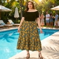 thumbnail image 3 of Agnes Orinda Plus Size Skirts for Women Floral Stretchy Waist Layered Flowy Summer Maxi Skirt 2X Green Yellow, 3 of 8