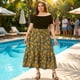 thumbnail image 3 of Faldas de talla grande Agnes Orinda para mujeres, con estampado floral, cintura elástica, en capas, fluida, falda maxi de verano 2X verde amarilla, 3 of 8