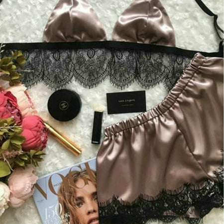 

Gueuusu Women Lace Bra Underwear Satin Silk G-String Lingerie