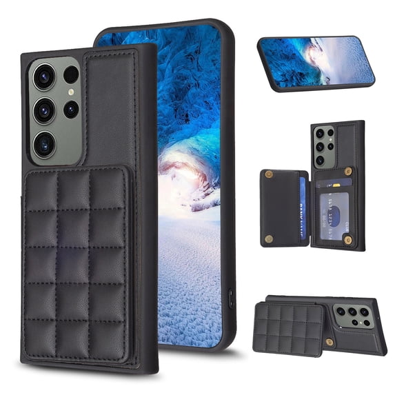 SaniMore for Samsung Galaxy S22 Ultra (6.8" 2022) Case, Flip PU Leather Diamond-Shaped with Built-in Card Slots, Kickstand and Shockproof Anti-drop Phone Case for S22 Ultra Wallet Shell, Black