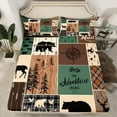 thumbnail image 3 of Homewish Moose Bear Deer Twin Sheet Sets, Vintage Brown Green Buffalo Twin Fitted Sheet, Western Countryside Flat Sheet, Breathable Home Decor, 3pcs, 3 of 8