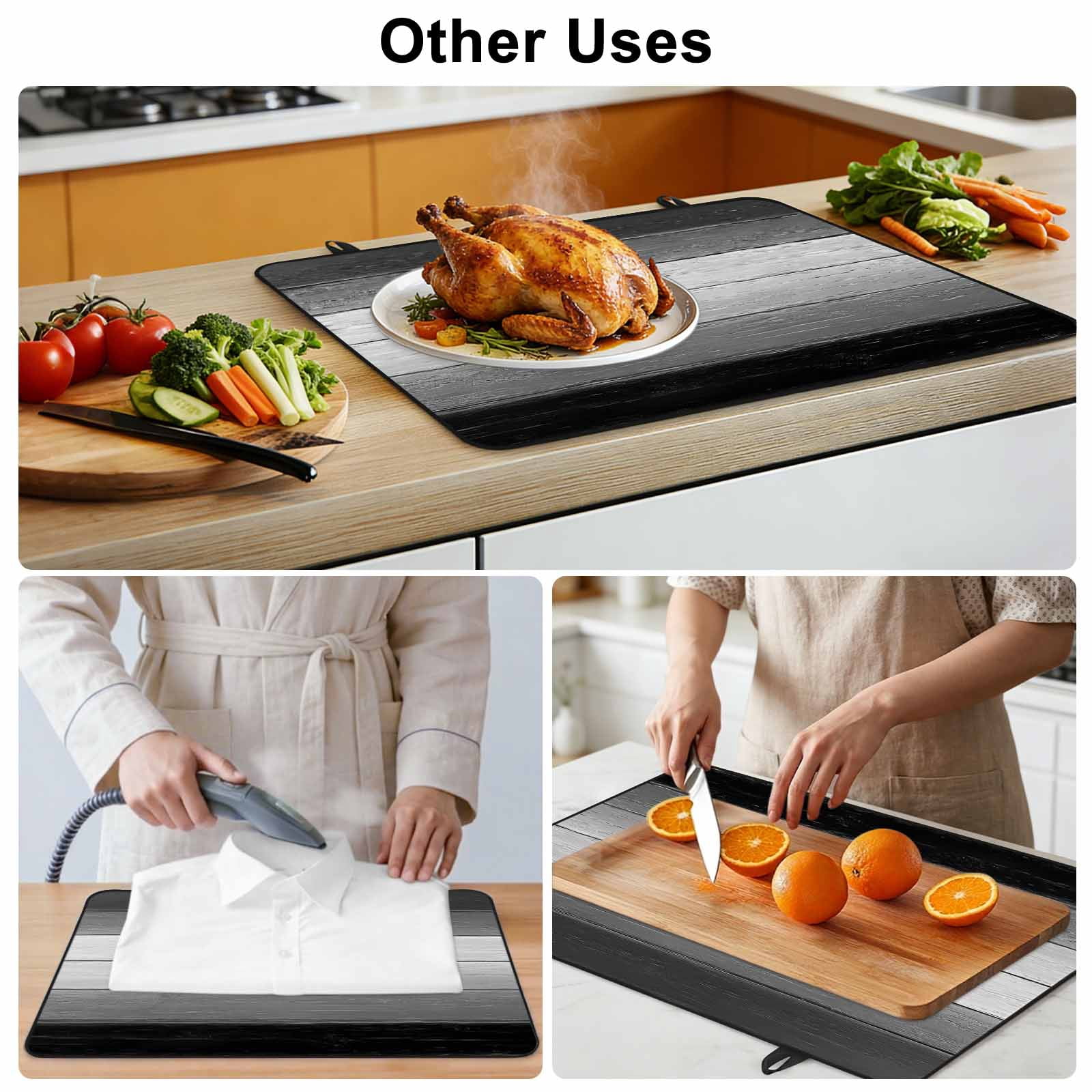 Black Gray Stove Top Cover for Electric Stove, Heat-proof & Non Slip Glass Top Stove Cover Protector, Farmhouse Vintage Gradient Wooden Plank Kitchen Flat Cooktop Rubber Mat 28.5x20.5 Inches