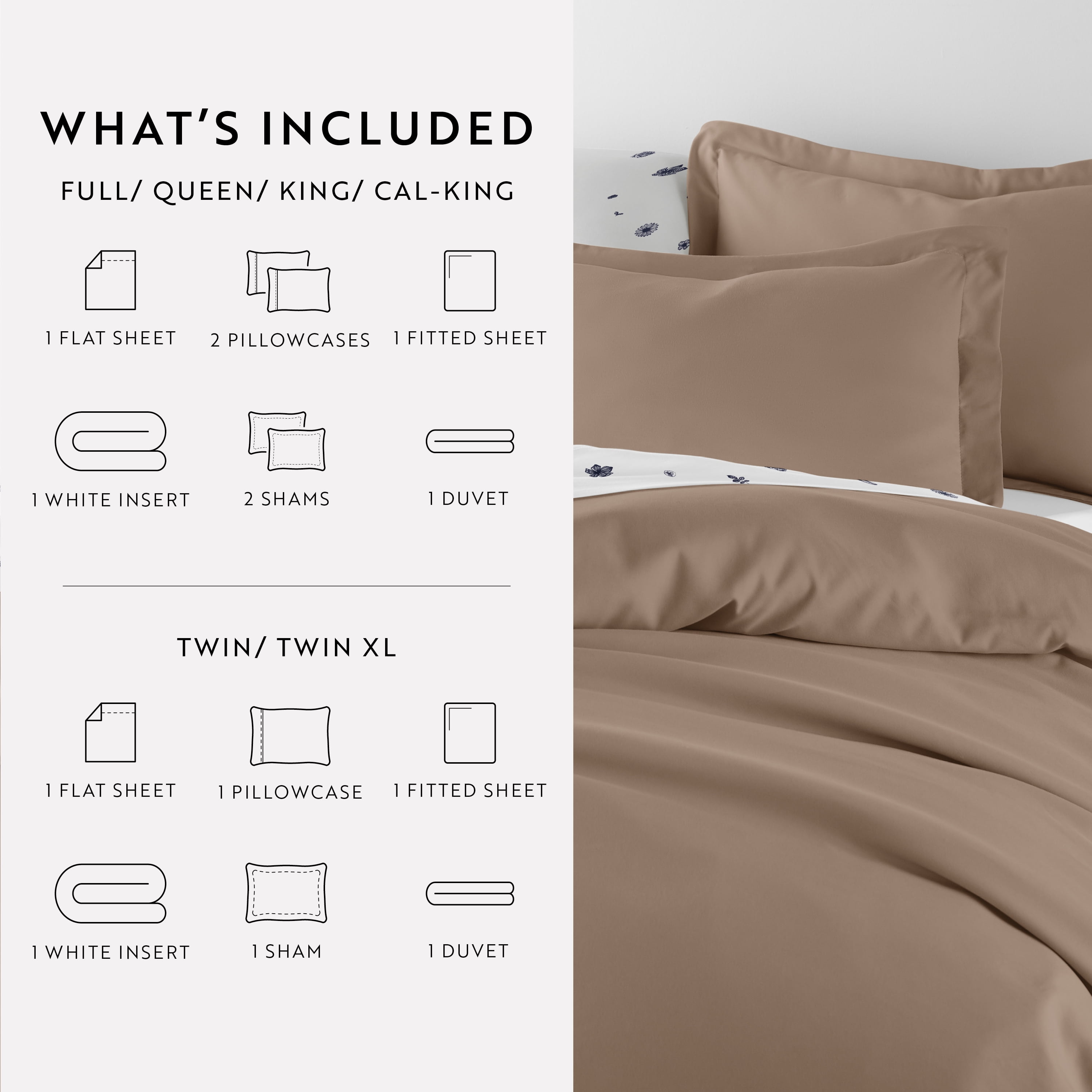 Noble Linens 8 Piece Solid Duvet Bundle in Taupe, Full