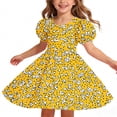 thumbnail image 4 of Amidoa Girl Dresses Twirl Short Sleeve Skater A-Line Dress Summer Casual Sundress for Kids Yellow Size 7, 4 of 7