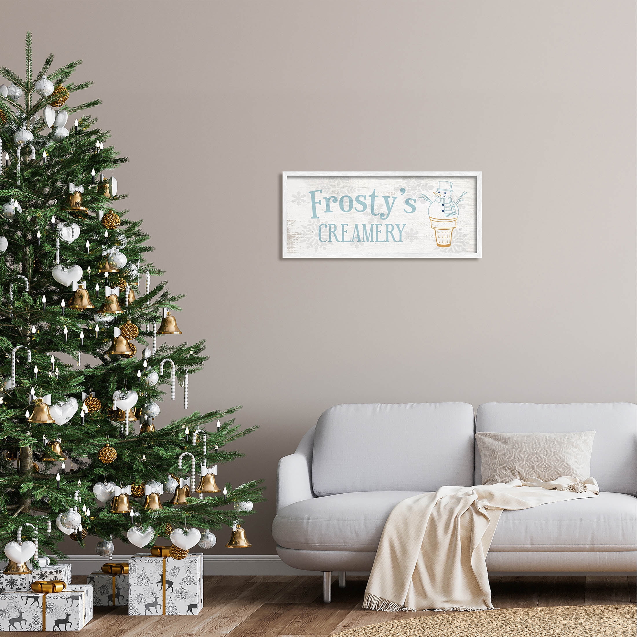 Frosty's Creamery Winter Ice Cream Holiday Graphic Art White Framed Art Print Wall Art