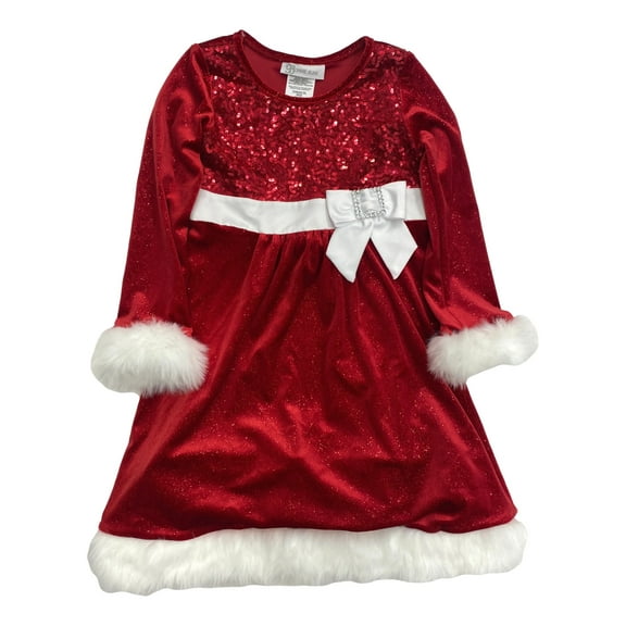 Girls Red & White Long Sleeve Sequin Christmas Holiday Sparkle Dress 5
