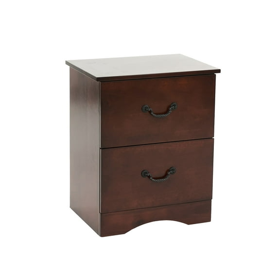 2 Drawers Nightstand, Cherry Finish - Pine Wood For Breathtaking Bedroom Color