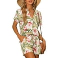thumbnail image 4 of Women Hawaiian Sets 2 Pieces Floral Button Down Shirt and Shorts Tropical Vacation Beach Casual Outfits 2025 XS White, 4 of 6