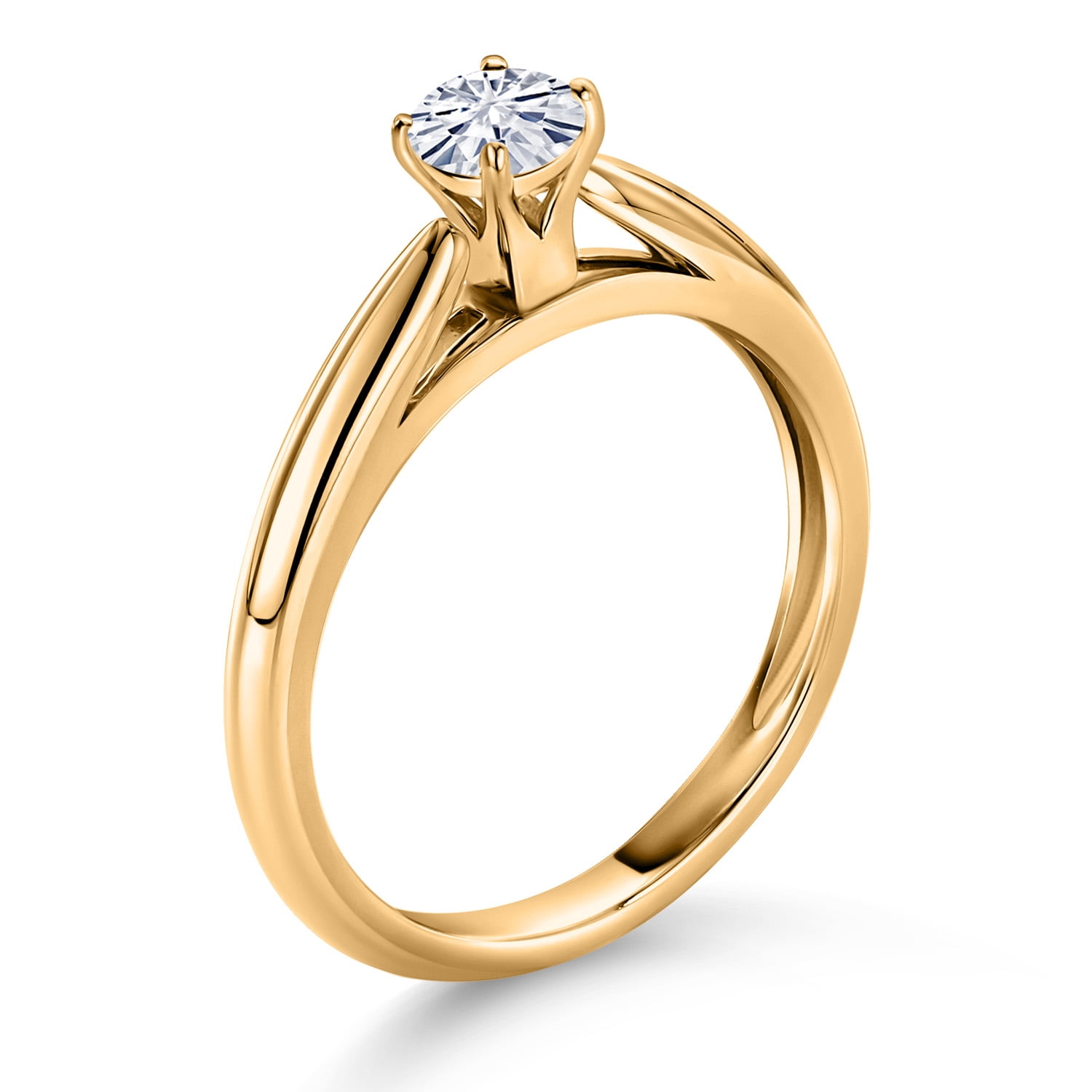 Gem Stone King 10K Yellow Gold White Moissanite Solitaire Engagement Ring for Women (0.23 Cttw, Gemstone, Round 4MM)