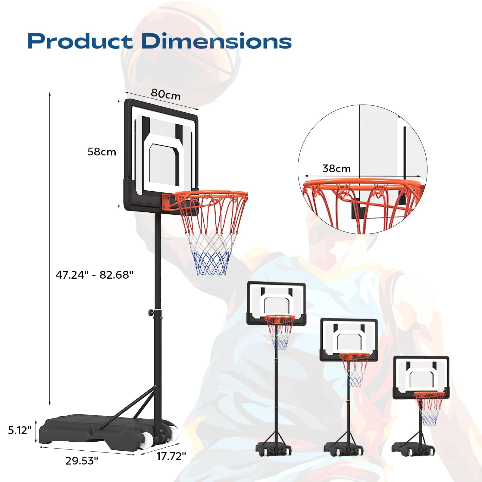 Bezliving Pool Basketball Hoop, Height Adjustable 3.9" to 6.9", Black PE Frame, Water Base, Includes Air Pump, 8-Inch Rubber Ball, Indoor & Outdoor Use