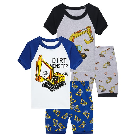 WIBACKER Boys Pajamas 4 Pieces Short Sleeve Set 100% Cotton Snug Fit Summer Sleepwear 3-8 Years