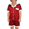 thumbnail image 2 of Conjunto navideño para padres e hijos, camiseta de manga corta con estampado navideño a cuadros, pantalones con bolsillos laterales, blusa de poliéster, 2 of 6