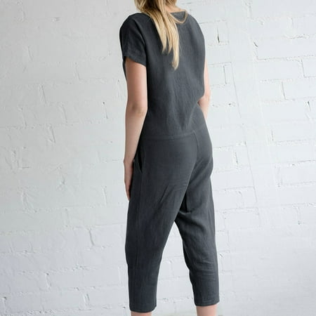 jumpsuits romper zanzea slim solid sleeve cotton short summer