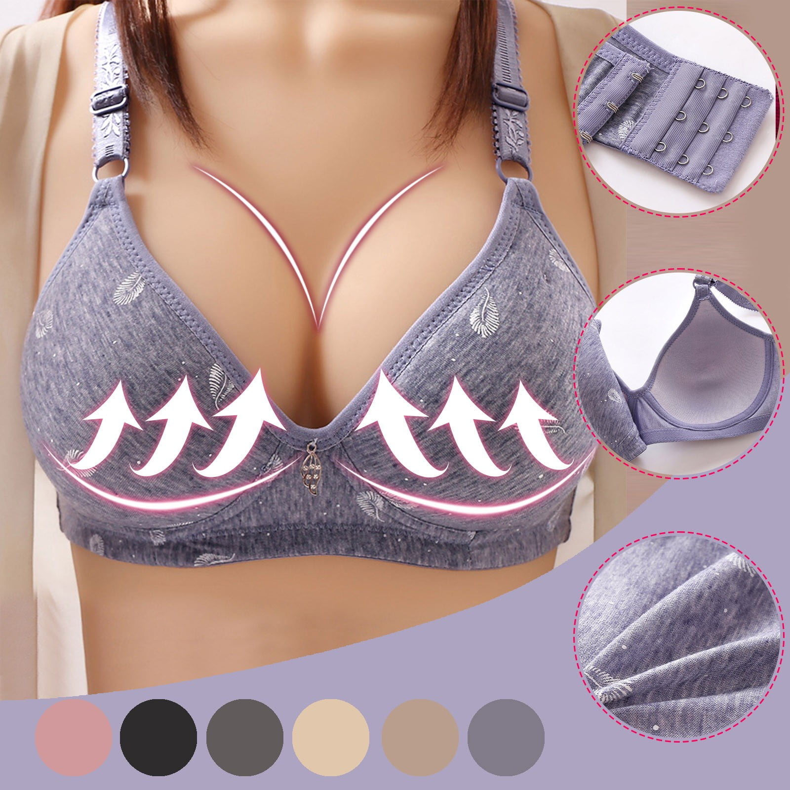 TQWQT Women's Plus Size Front Closure Wireless Bra Full Cup Lift Bras for  Women No Underwire Shaping Wire Free Everyday Bra Gray L