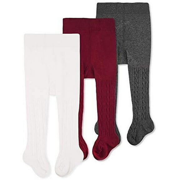 CozyWay Baby & Toddler Tights - Cable Knit Design & Knit Tight - Soft Cotton Comfort & Cotton Tight - 3-Pack Multicolor & Baby Girl Leggings - 2T-4T, White/Gray/Red, Pack of 3