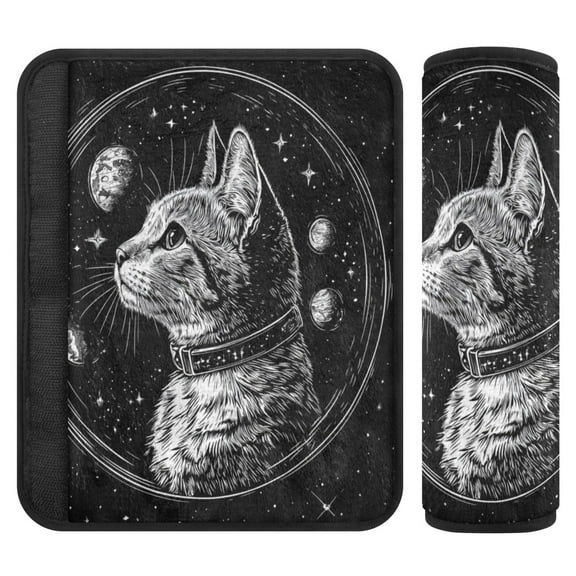 WOBOGO Cat Black Universe Pattern Seat Belt Cover 2 Piece Soft Comfort Driving Shoulder Pad Suitable for All Cars and Backpacks