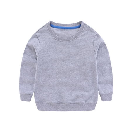 Hiijoy Big Girls Cotton Sweatshirt Solid Color Casual Active Sweatshirts Grey