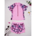thumbnail image 4 of YONGHS Kids Girls 2pcs Tankini Bathing Suit Short Sleeve Rash Guard Beach Swimwear Swimsuit Pink Floral 4, 4 of 8