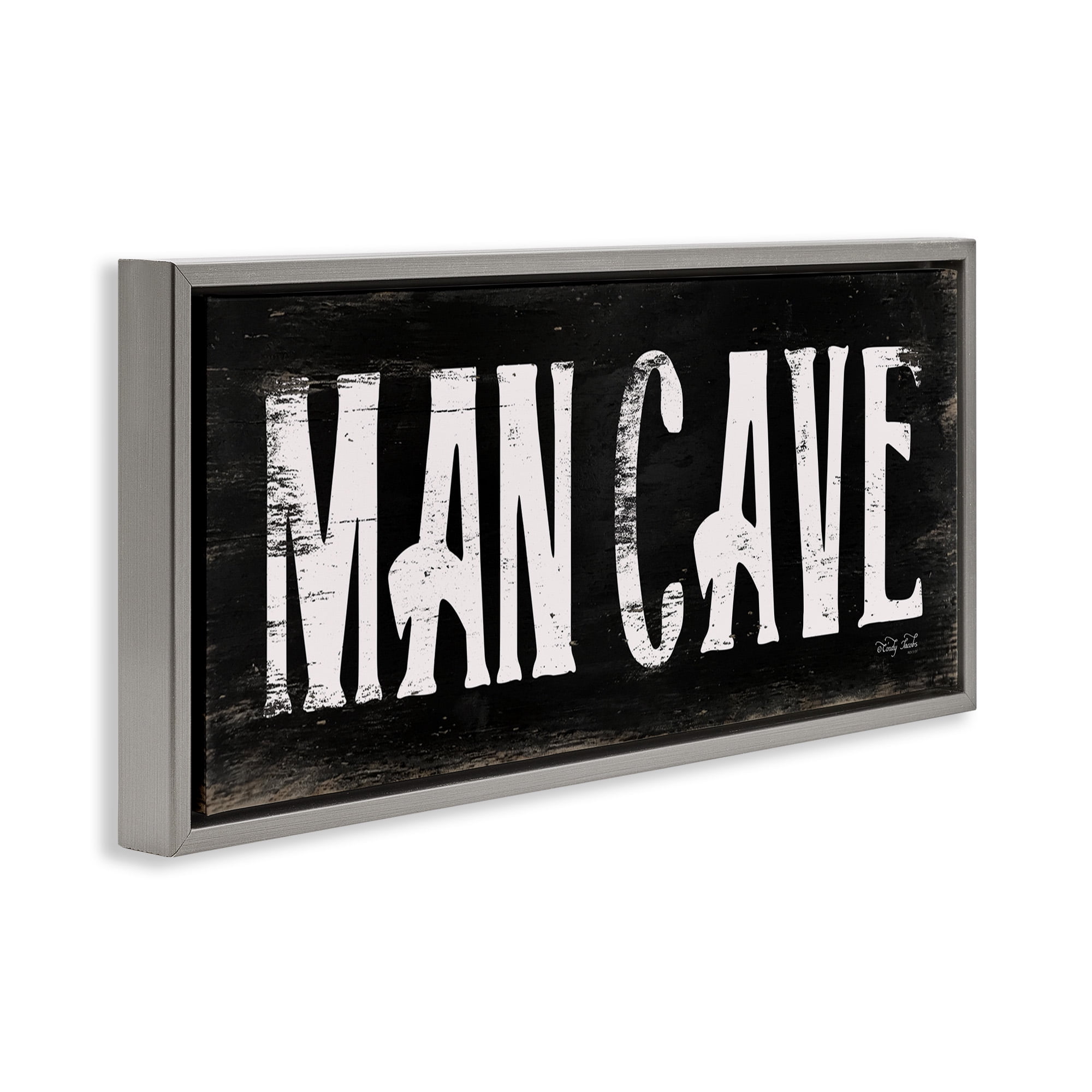 Stupell Industries Man Cave Black And White Typography Painting Gray Floater Framed Canvas Art Print Wall Art, 31 x 14
