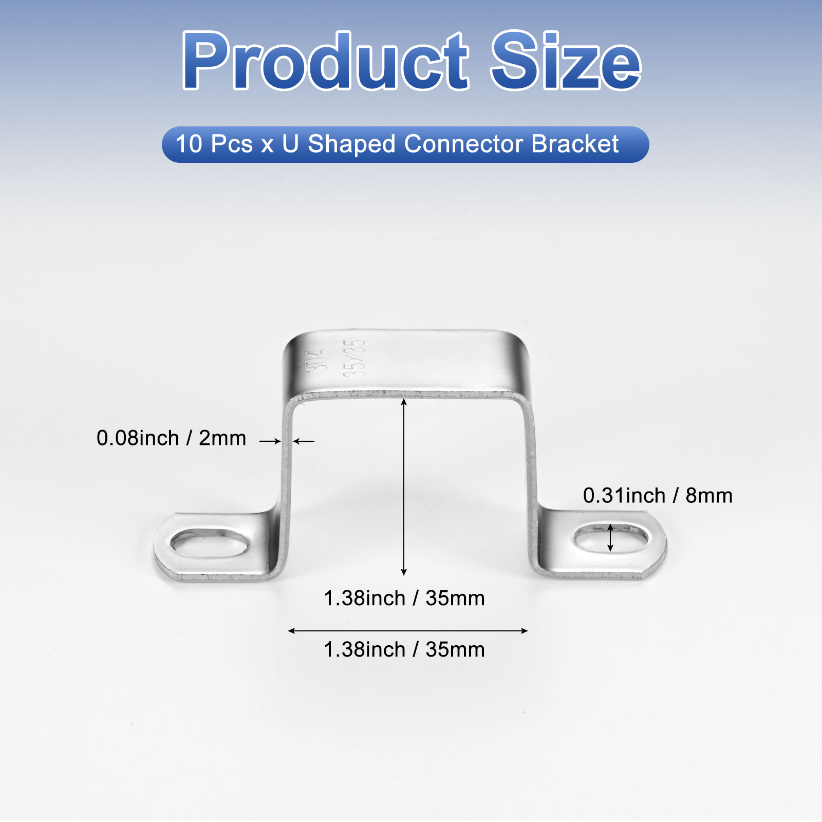 Uxcell 10-Pack U Shaped Connector Bracket, 35x35mm 304 Stainless Steel Square Pipe Clamp for Door Closed Bar Holder Strut Channel