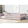 thumbnail image 6 of Twin Size Low-Profile Floor Bed Frame with Safety Rails, Pink Wood Platform Bed with Sturdy Slats, 6 of 10