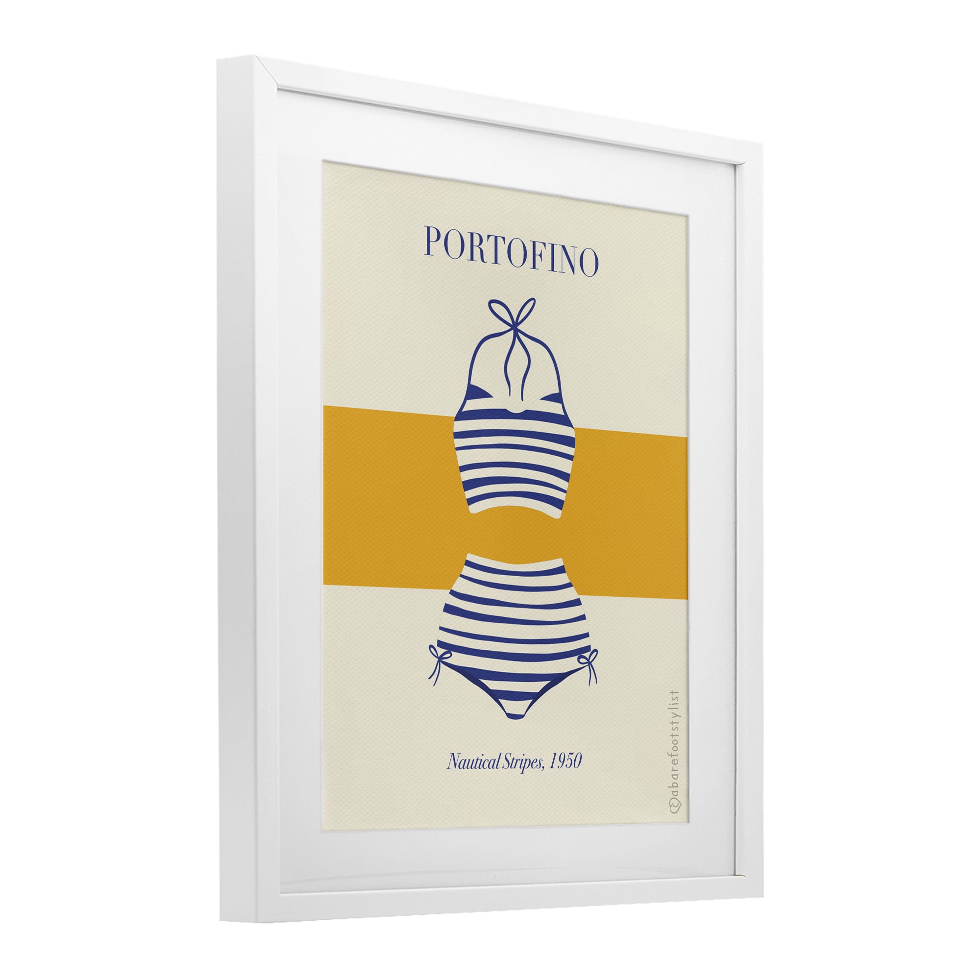 Stupell Industries Portofino Striped Bikini White Framed Print Under Glass, design by A Barefoot Stylist
