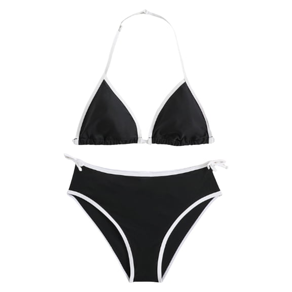 Ulanda Teen Girls Swimsuits Two Piece Bikini Sets Bathing Suit with Reversible Top & Bottom Size 7-16 Years (Black, 14-15 Years)